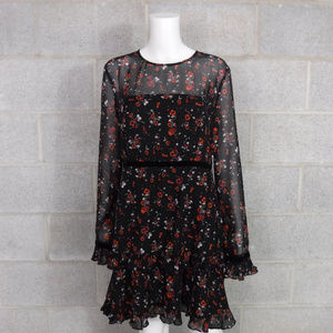 Lulus Floral To See Black Long Sleeve Mini Dress